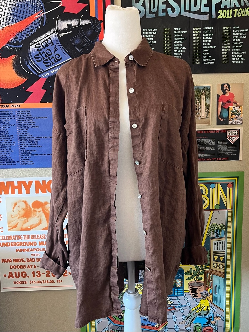 Brown linen button up shirt